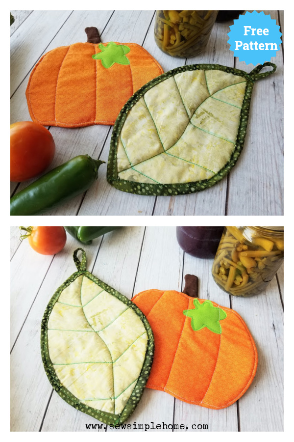 Leaf and Pumpkin Fall Pot Holder Free Sewing Pattern and Video Tutorial