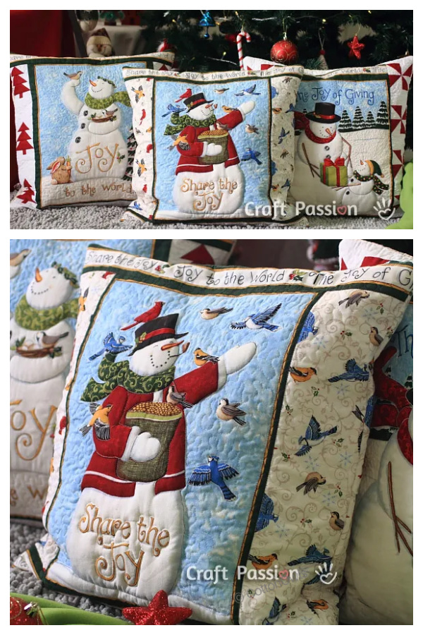 Snowman Quilted Pillow Cover Free Sewing Pattern 