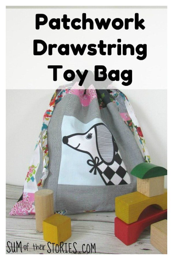 Drawstring Patchwork Toy Bag Free Sewing Pattern