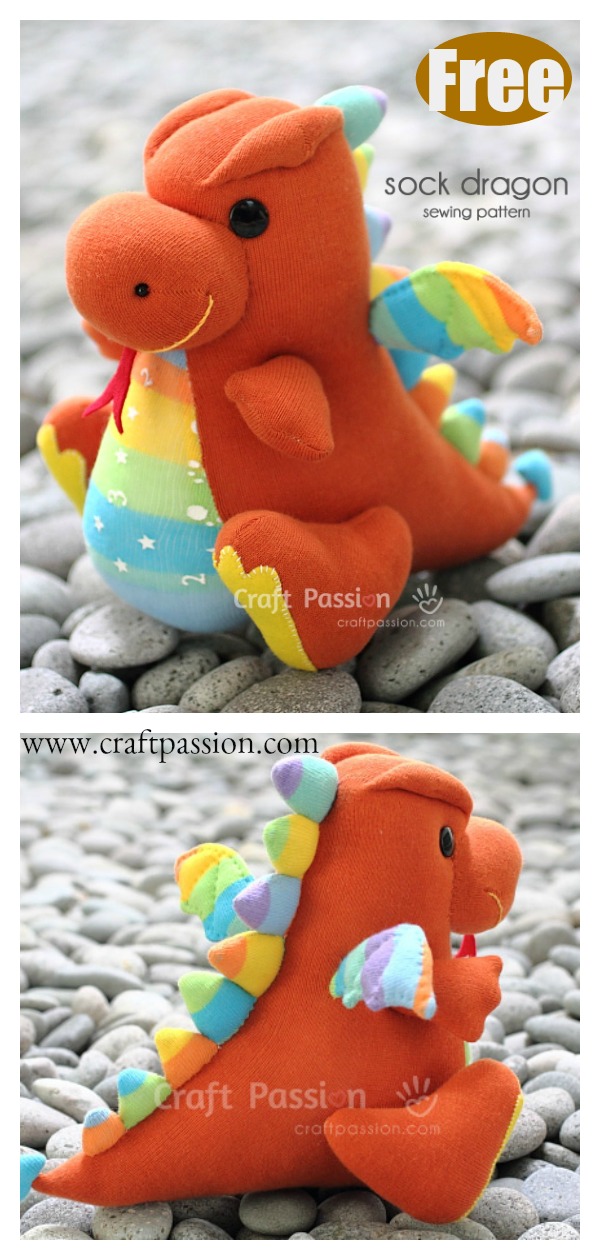 Soft Toy Sock Dragon Free Sewing Pattern