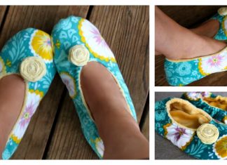 Fabric Slippers With Flower Free Sewing Pattern