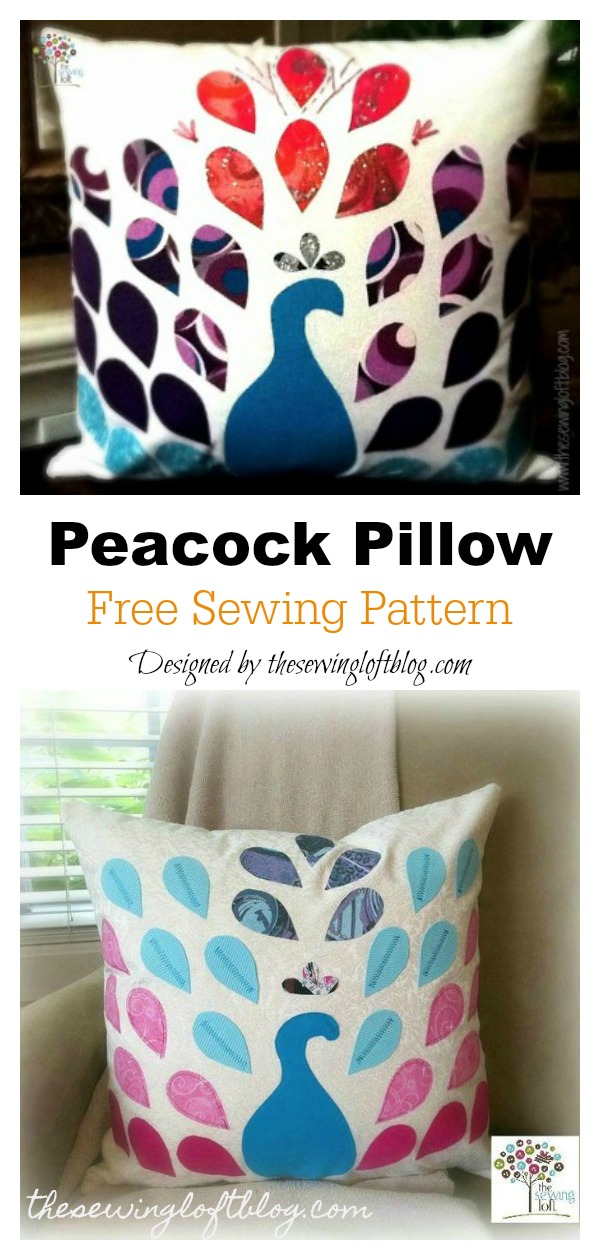 Patchwork Peacock Pillow Free Sewing Pattern