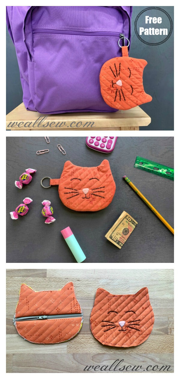 Cat Zipper Pouch Free Sewing Pattern