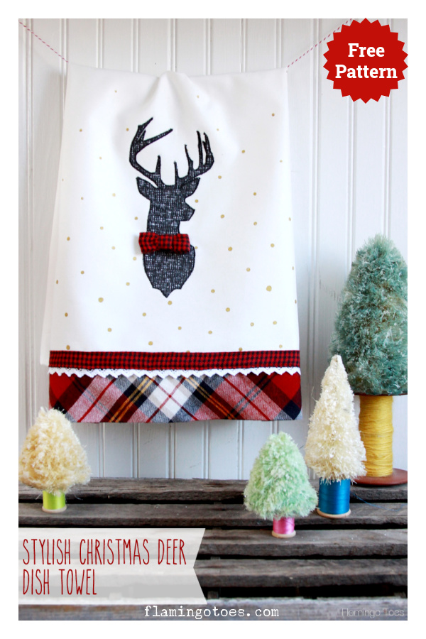 Plaid and Polkadot Deer Dish Towel Free Sewing Pattern