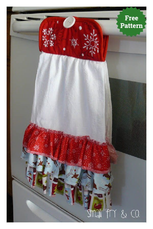 Ruffle Front Christmas Dish Towel Free Sewing Pattern 