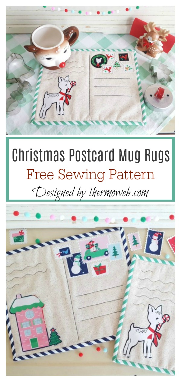 Christmas Postcard Mug Rugs Free Sewing Pattern