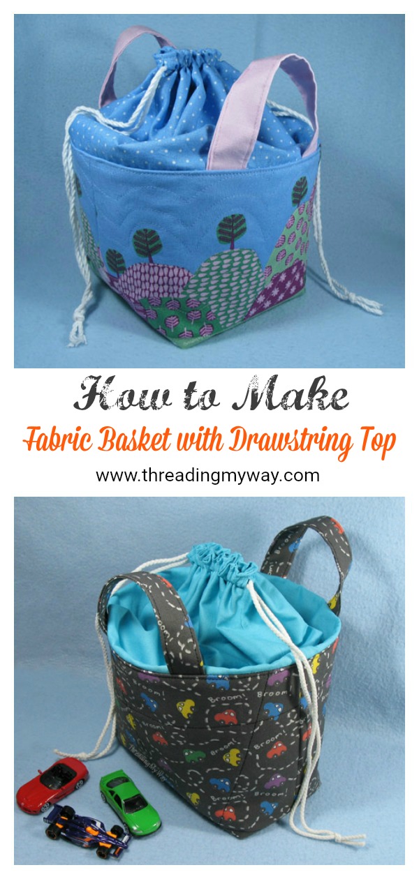 Fabric Basket with Drawstring Top Free Sewing Pattern