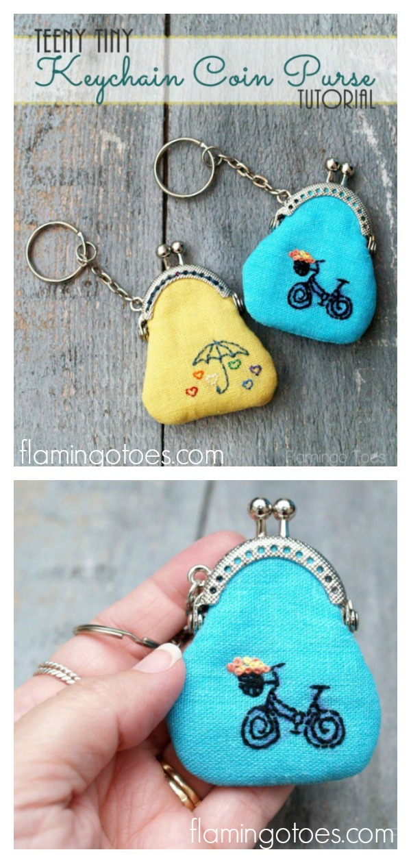 Mini Embroidered Key Chain Coin Purse Free Sewing Pattern 