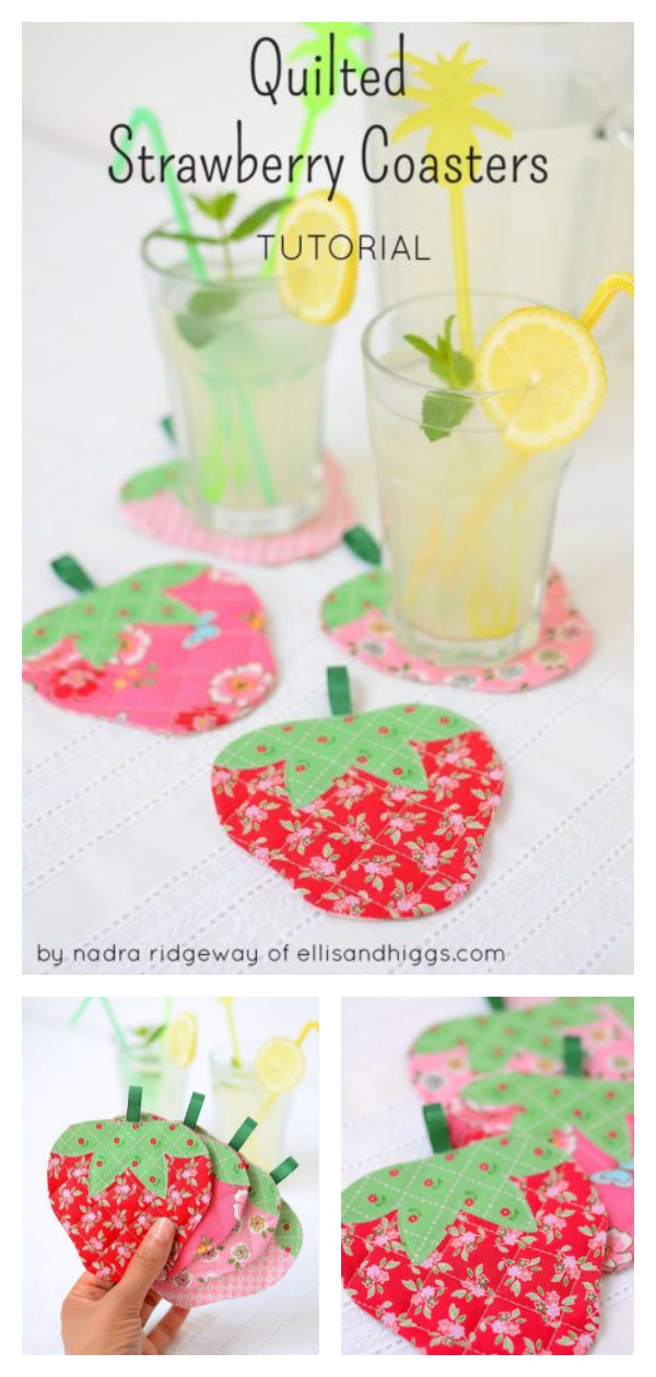 Quilted Strawberry Coaster Free Sewing Pattern 