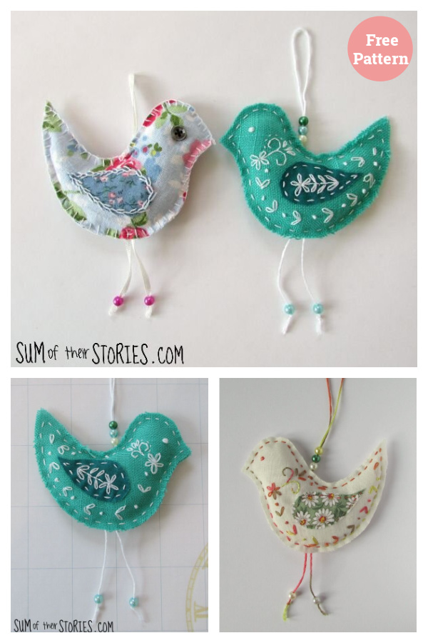 Embroidered Hanging Bird Free Sewing Pattern 