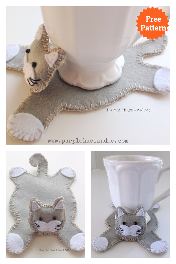 Cat Hug Mug Coaster Free Sewing Pattern