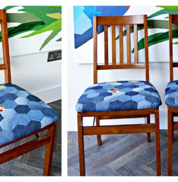 Hexagon Denim Patchwork Chair Seat Pad Free Sewing Pattern