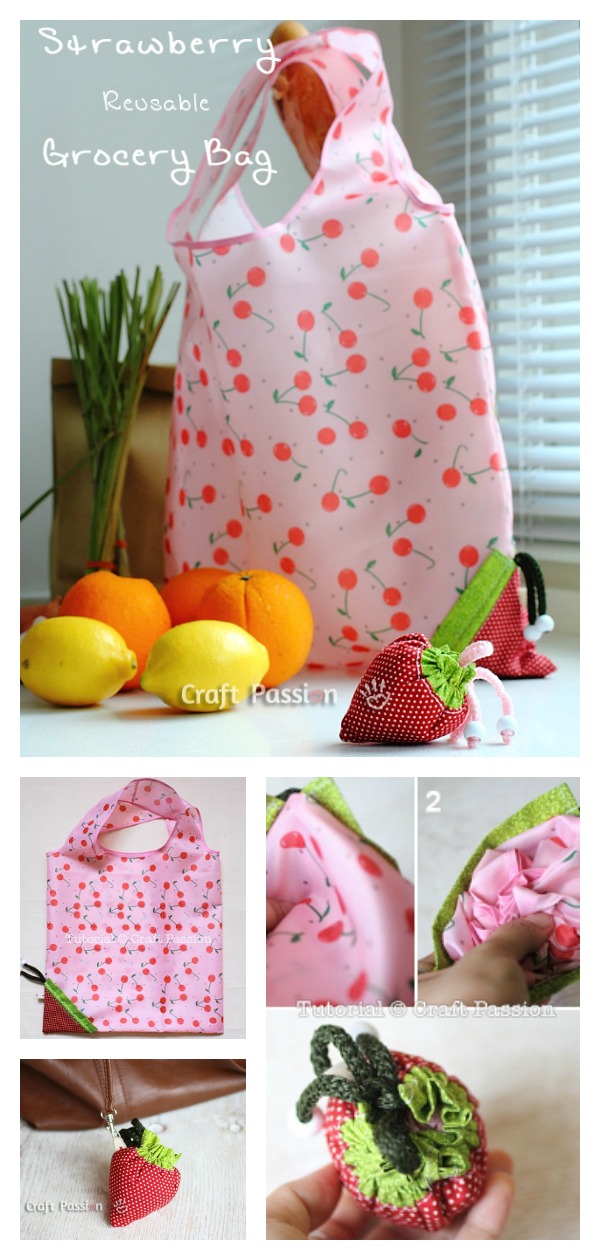 Strawberry Reusable Grocery Bag Free Sewing Pattern 