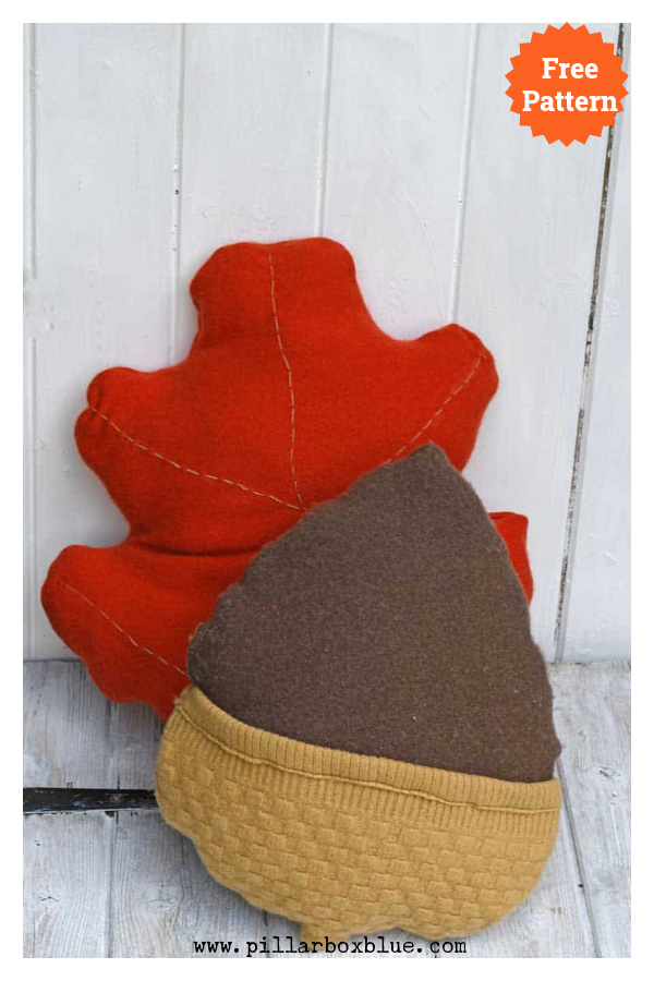 Upcycled Sweater Acorn and Oak Leaf Pillow Free Sewing Pattern