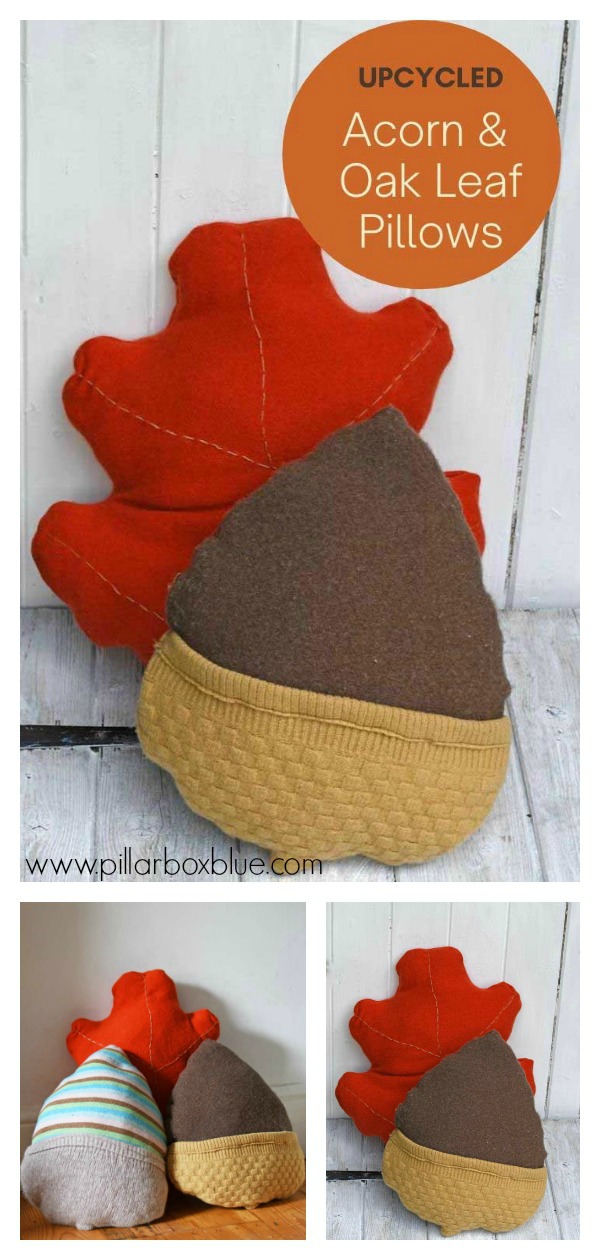 Upcycled Sweater Acorn and Oak Leaf Pillow Free Sewing Pattern 