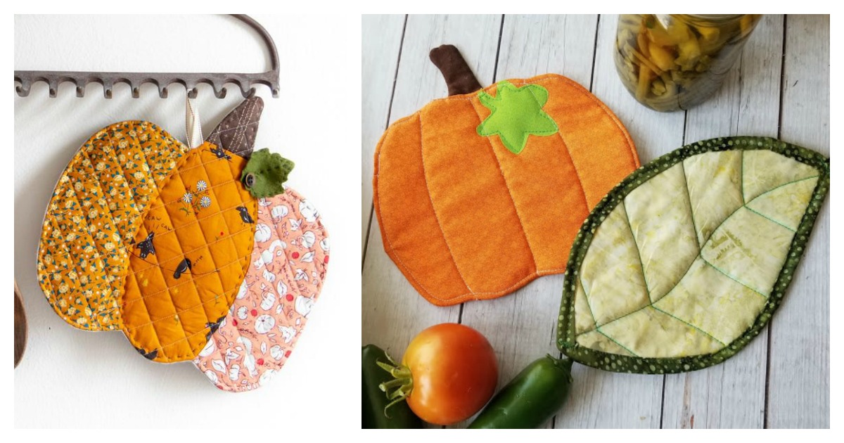 Leaf and Pumpkin Fall Pot Holder Free Sewing Pattern and Video Tutorial