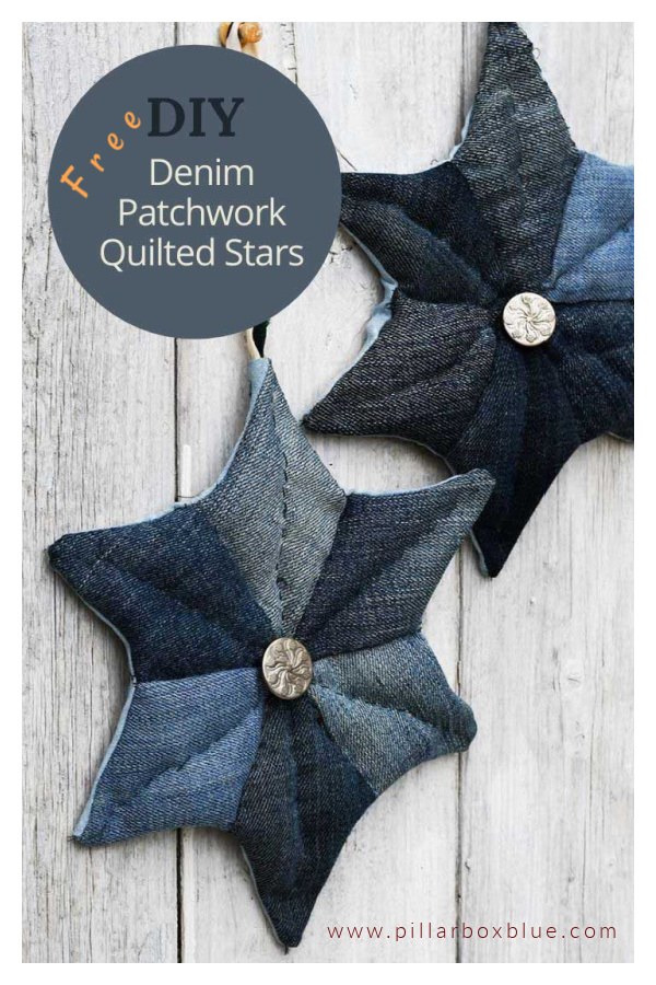 Upcycled Patchwork Denim Quilted Star Christmas Ornament Free Sewing Pattern 