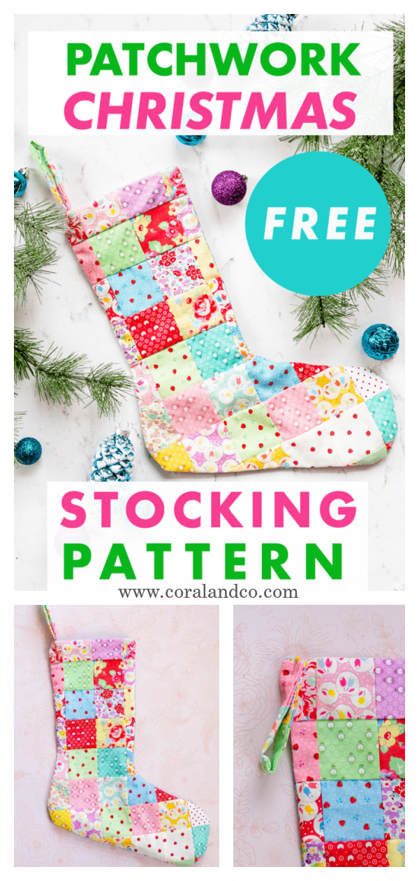 Patchwork Quilt Christmas Stocking Free Sewing Pattern 