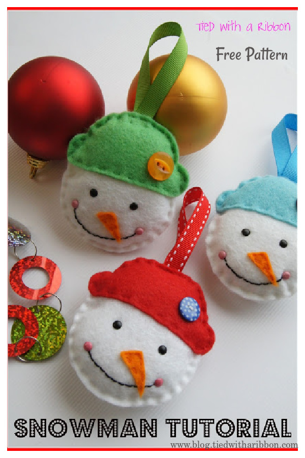 Simple Snowman Ornament Free Sewing Pattern 