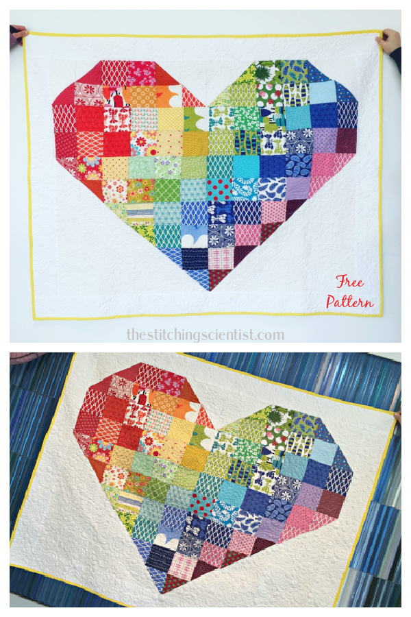 Rainbow Heart Quilt Free Sewing Pattern