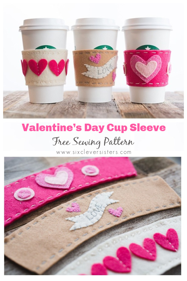 Valentine’s Day Cup Sleeve Free Sewing Patterns 