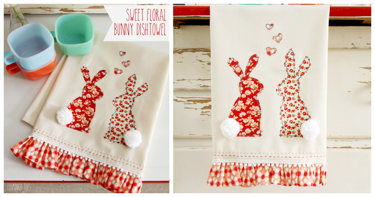 Sweet Floral Bunny Dishtowel Free Sewing Pattern