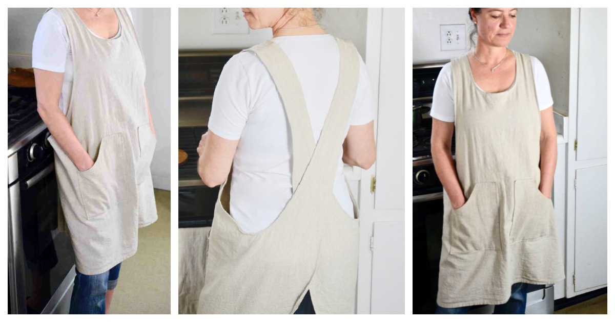 Cross-over Linen Apron Free Sewing Pattern and Video Tutorial