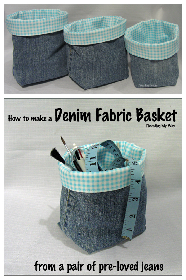 Denim Fabric Baskets Free Sewing Pattern 