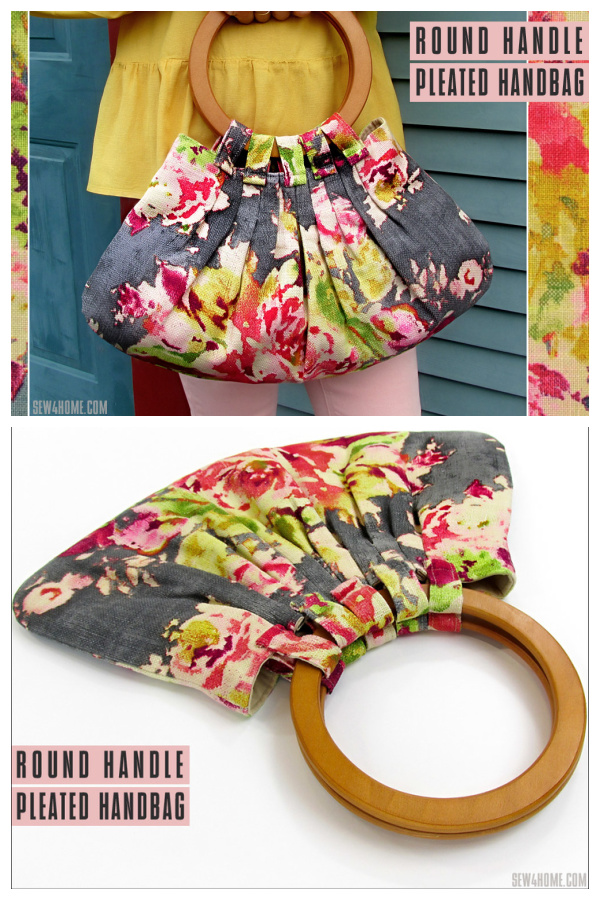 Round Handle Pleated Handbag Free Sewing Pattern