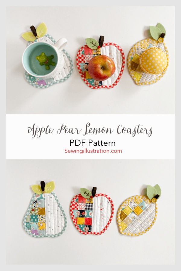 Apple Pear Lemon Coasters Sewing Pattern