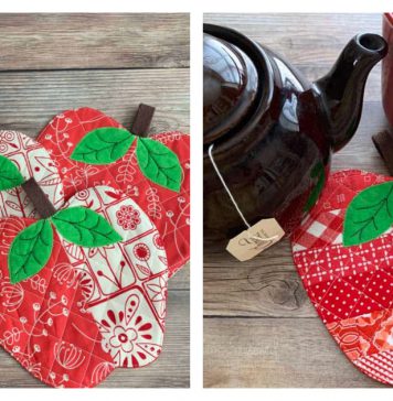 Quilted Apple Coasters Free Sewing Pattern