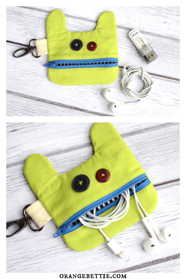 Little Monster Earbud Pouch Free Sewing Pattern