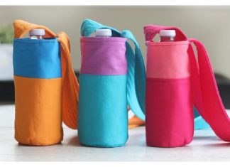 Color Block Fabric Water Bottle Holder Free Sewing Pattern