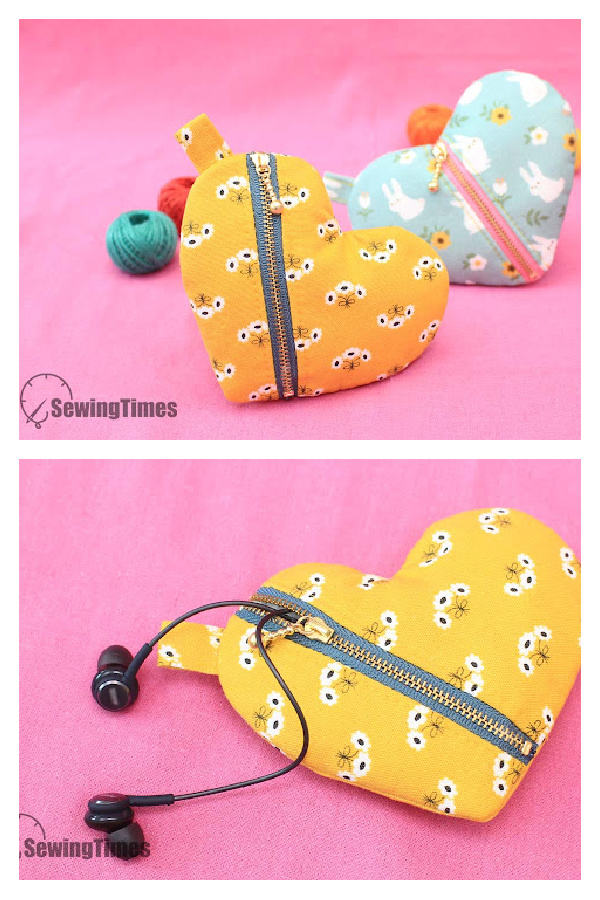 Heart Zipper Pouch Free Sewing Pattern and Video Tutorial