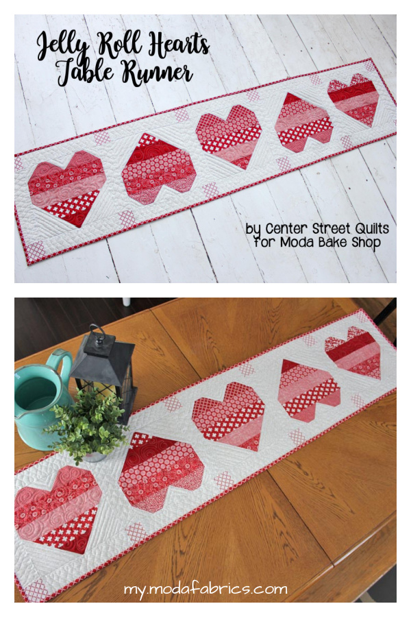 Jelly Roll Hearts Table Runner Free Sewing Pattern