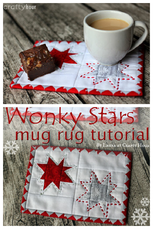 Wonky Stars Christmas Mug Rug Free Sewing Pattern