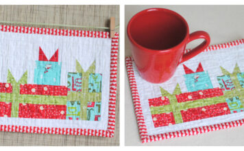 Mini Merry Gift Boxes Mug Rug Free Sewing Pattern