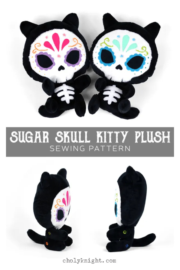 Sugar Skull Kitty Plush Free Sewing Pattern