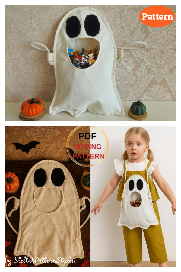 Halloween Ghost Trick-Or-Treat Bag Sewing Pattern