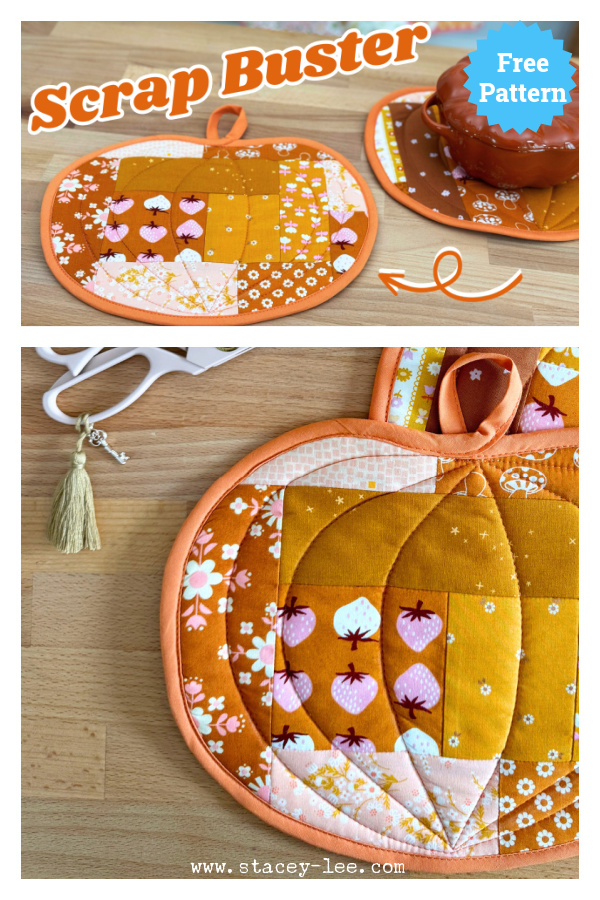 Scrappy Quilted Pumpkin Pot Holder Free Sewing Pattern