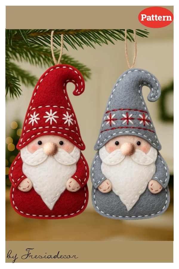Felt Gnome Ornament Sewing Pattern