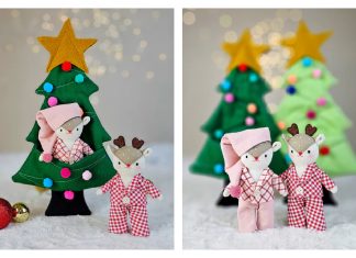 Mini Deer Doll in a Christmas Tree Sleeping Bag Sewing Pattern